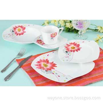 20-piece S-shaped Dinnerware Set, Super White Porcelain, Dishwasher, Microwave Safe, Flower Design